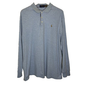Men's XXL Polo Ralph Lauren Blue Classic Fit Long Sleeve Cotton Polo Shirt